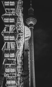 Preview wallpaper ferris wheel, attraction, tower, lights, night, bw