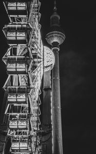 Preview wallpaper ferris wheel, attraction, tower, lights, night, bw