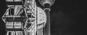 Preview wallpaper ferris wheel, attraction, tower, lights, night, bw