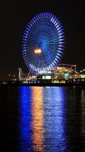 Preview wallpaper ferris wheel, attractions, water, glow, dark