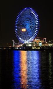 Preview wallpaper ferris wheel, attractions, water, glow, dark