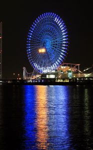 Preview wallpaper ferris wheel, attractions, water, glow, dark