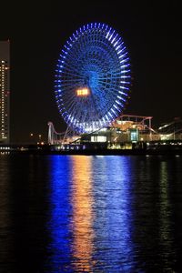 Preview wallpaper ferris wheel, attractions, water, glow, dark