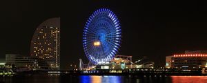 Preview wallpaper ferris wheel, attractions, water, glow, dark