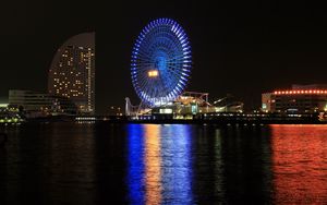 Preview wallpaper ferris wheel, attractions, water, glow, dark