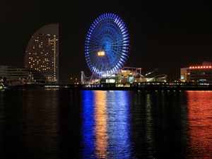 Preview wallpaper ferris wheel, attractions, water, glow, dark