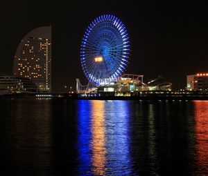 Preview wallpaper ferris wheel, attractions, water, glow, dark