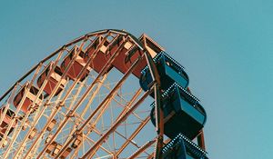 Preview wallpaper ferris wheel, booths, attraction, light bulbs, sky