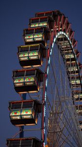 Preview wallpaper ferris wheel, booths, attraction, lights, twilight