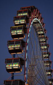 Preview wallpaper ferris wheel, booths, attraction, lights, twilight