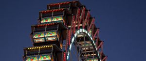 Preview wallpaper ferris wheel, booths, attraction, lights, twilight