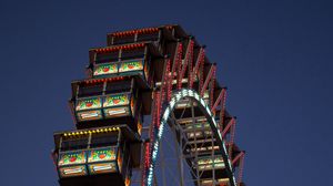 Preview wallpaper ferris wheel, booths, attraction, lights, twilight