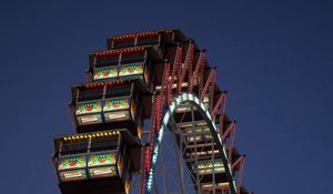 Preview wallpaper ferris wheel, booths, attraction, lights, twilight