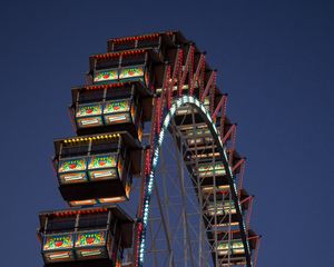 Preview wallpaper ferris wheel, booths, attraction, lights, twilight