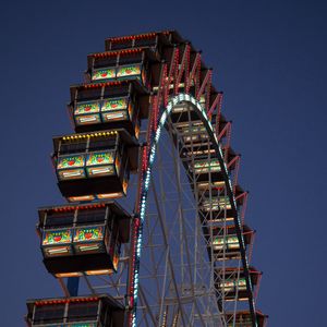 Preview wallpaper ferris wheel, booths, attraction, lights, twilight