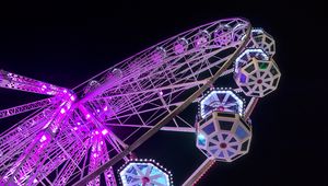 Preview wallpaper ferris wheel, booths, attraction, backlight, dark