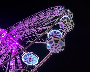 Preview wallpaper ferris wheel, booths, attraction, backlight, dark