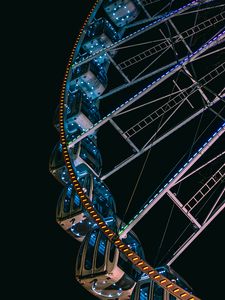 Preview wallpaper ferris wheel, booths, lights, night, dark