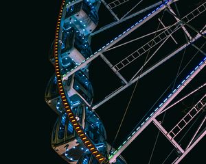 Preview wallpaper ferris wheel, booths, lights, night, dark