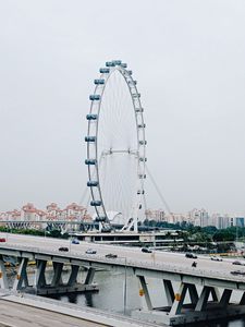 Preview wallpaper ferris wheel, bridge, highway, river