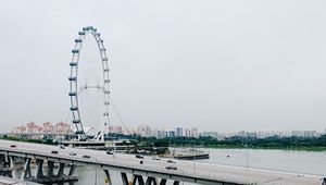 Preview wallpaper ferris wheel, bridge, highway, river