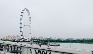 Preview wallpaper ferris wheel, bridge, highway, river