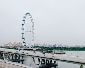 Preview wallpaper ferris wheel, bridge, highway, river