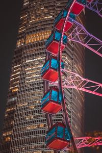 Preview wallpaper ferris wheel, building, skyscraper, backlight, night