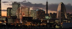 Preview wallpaper ferris wheel, buildings, houses, lights, evening, city