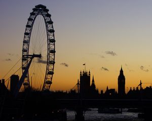 Preview wallpaper ferris wheel, buildings, silhouettes, waterloo, england