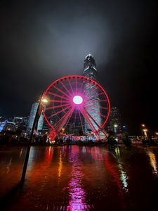 Preview wallpaper ferris wheel, buildings, skyscrapers, city, night