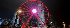 Preview wallpaper ferris wheel, buildings, skyscrapers, city, night