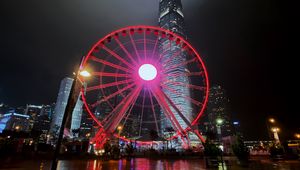 Preview wallpaper ferris wheel, buildings, skyscrapers, city, night