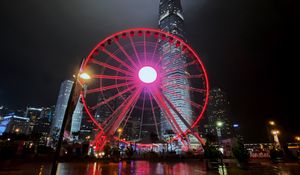 Preview wallpaper ferris wheel, buildings, skyscrapers, city, night