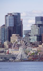 Preview wallpaper ferris wheel, buildings, skyscrapers, architecture, city