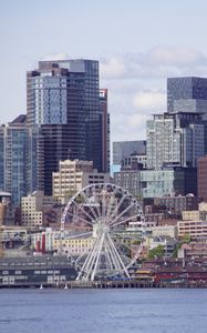 Preview wallpaper ferris wheel, buildings, skyscrapers, architecture, city