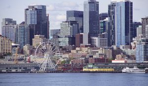 Preview wallpaper ferris wheel, buildings, skyscrapers, architecture, city