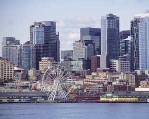 Preview wallpaper ferris wheel, buildings, skyscrapers, architecture, city