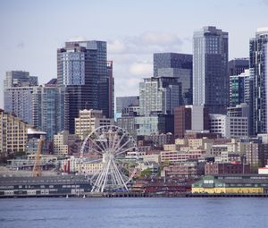 Preview wallpaper ferris wheel, buildings, skyscrapers, architecture, city