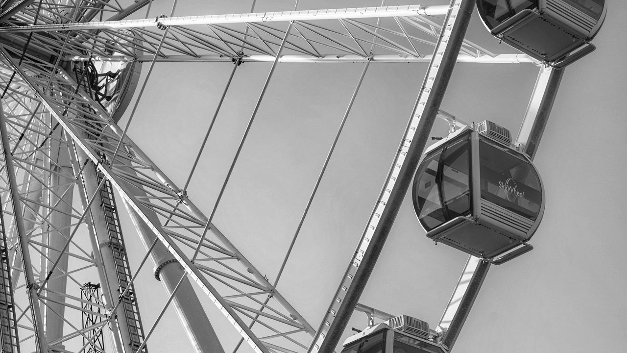 Wallpaper ferris wheel, cabins, attraction, bw