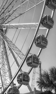 Preview wallpaper ferris wheel, cabins, attraction, bw