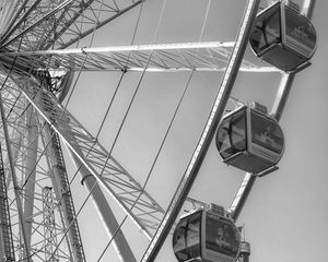 Preview wallpaper ferris wheel, cabins, attraction, bw