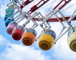 Preview wallpaper ferris wheel, cabins, attraction, sky, clouds