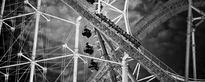Preview wallpaper ferris wheel, cabins, roller coaster, attractions, bw