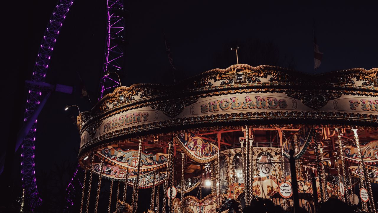 Wallpaper ferris wheel, carousel, attractions, night, lights