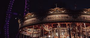 Preview wallpaper ferris wheel, carousel, attractions, night, lights