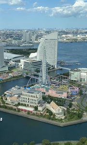 Preview wallpaper ferris wheel, city, buildings, cityscape, aerial view