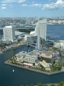 Preview wallpaper ferris wheel, city, buildings, cityscape, aerial view