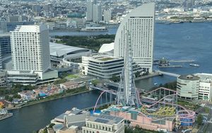 Preview wallpaper ferris wheel, city, buildings, cityscape, aerial view