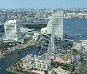 Preview wallpaper ferris wheel, city, buildings, cityscape, aerial view